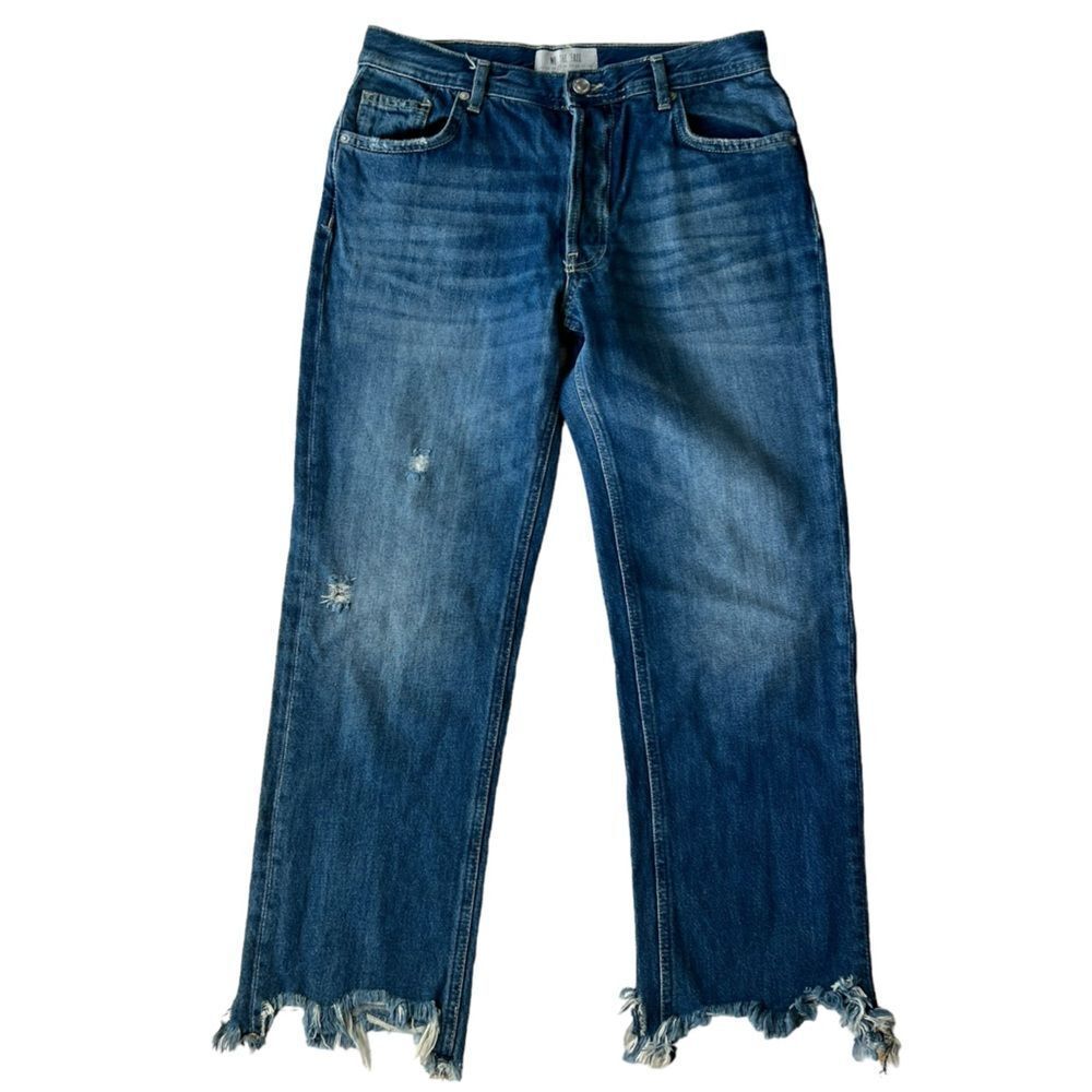 We The Free Distressed Frayed Hem Straight Leg button fly Crop Jeans Size 27